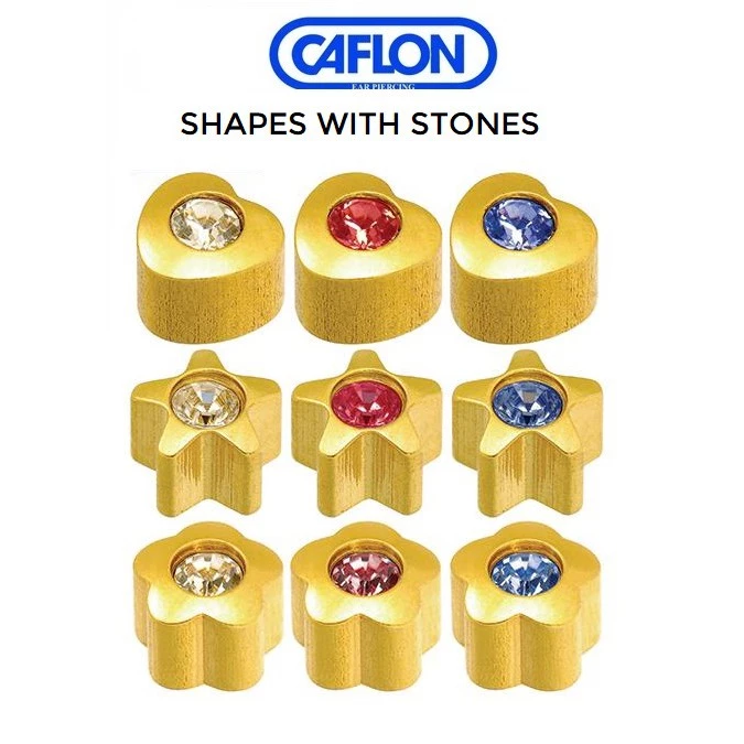 Caflon Stud Earrings shapes with stone (Hypoallergenic and Sterile)
